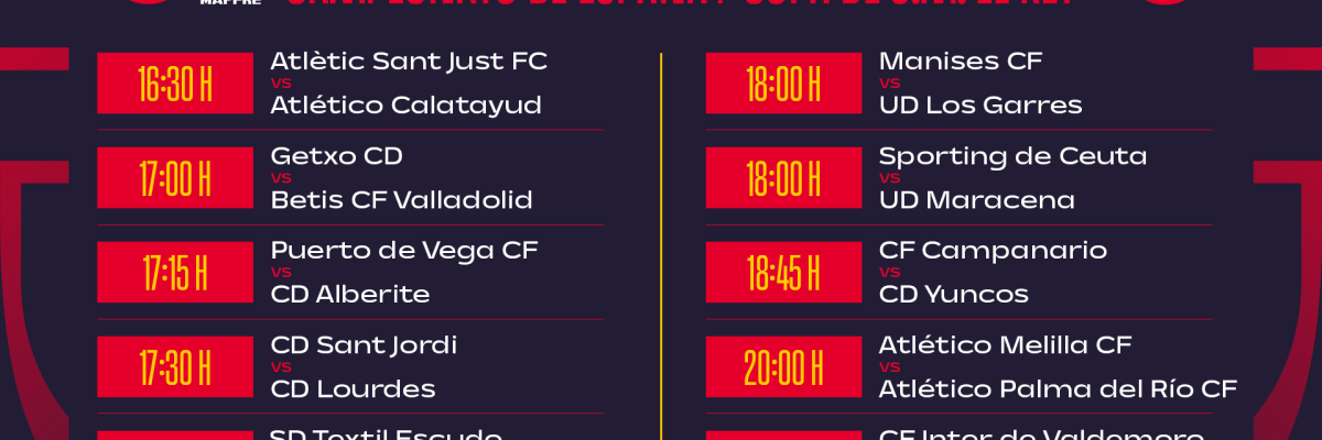 HORARIOS - CAMPEONATO DE ESPAÑA-COPA DE SM EL REY - ELIMINATORIA PREVIA (IDA)